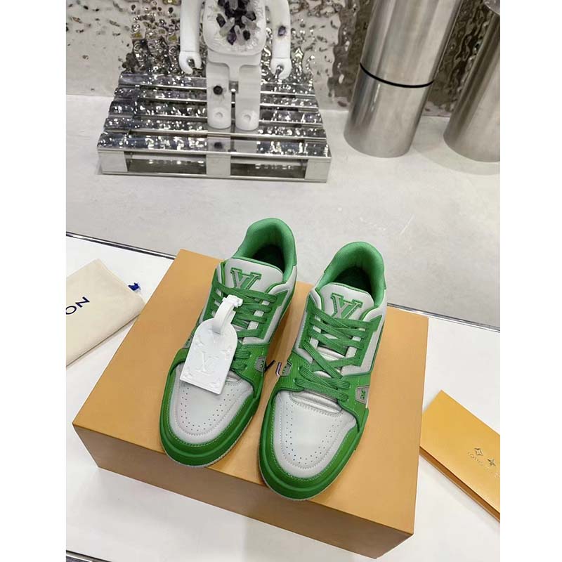 Louis Vuitton Unisex LV Trainer Sneaker Green Epi Calf Leather Rubber Outsole