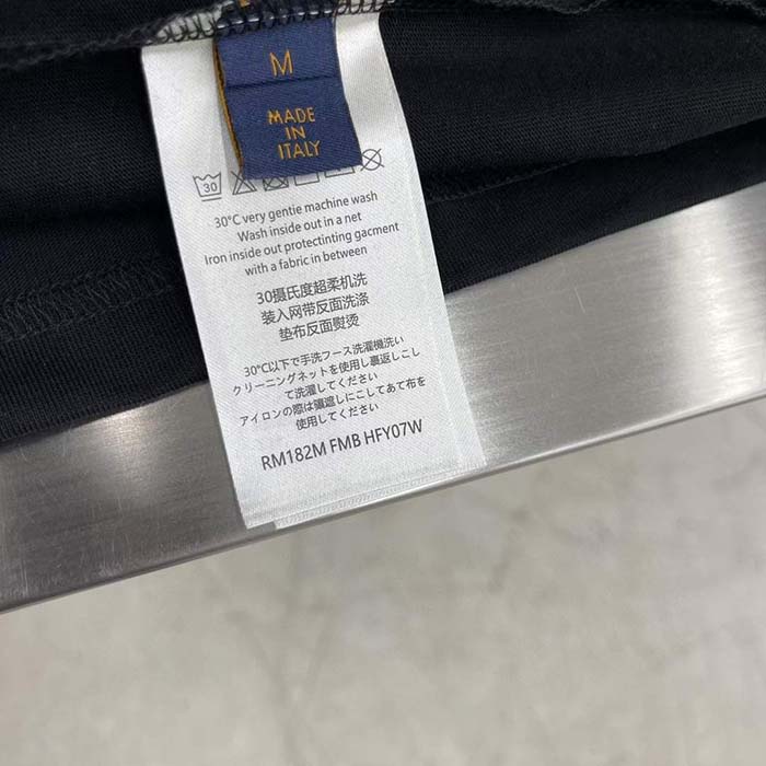 Louis Vuitton LV Women Embroidered Signature Cotton T-Shirt Ribbed Collar Black 1AFJFH