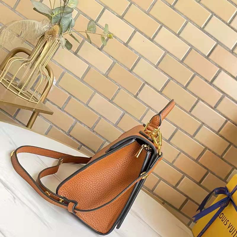 Louis Vuitton LV Women Twist One Handle PM Handbag Brown Taurillon Cowhide