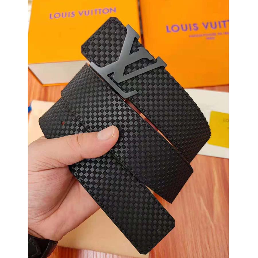 Louis Vuitton LV Unisex LV Initiales 40mm Belt in Suede Calf Leather-Black