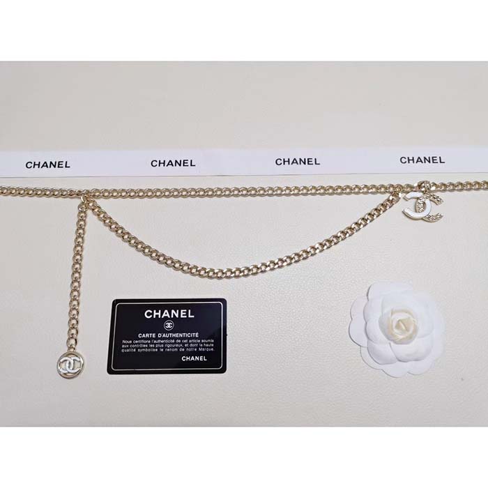 Chanel Women CC Belt Gold Tone Metal White Chanel Logo