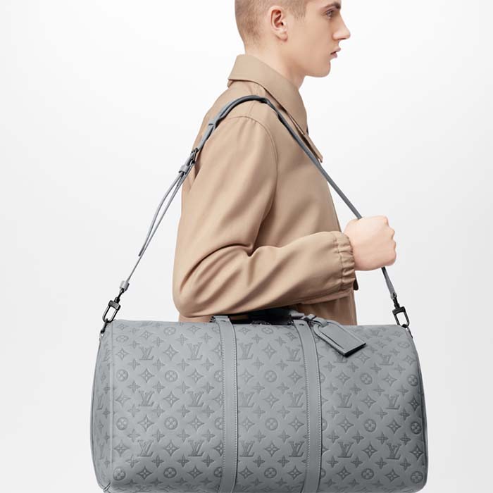 Louis Vuitton LV Unisex Keepall Bandoulière 50 Bag Anthracite Gray Monogram Shadow Calf Leather