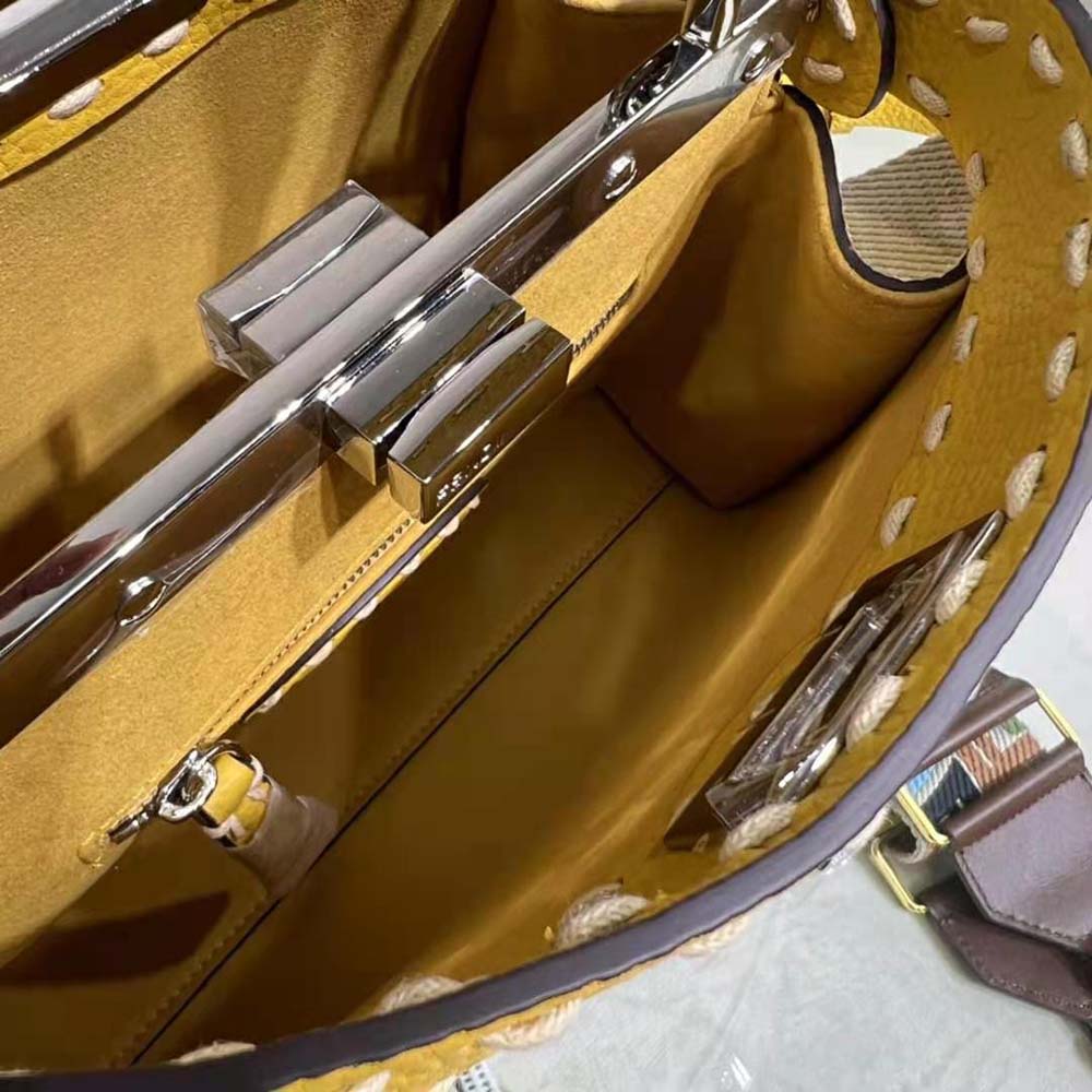 Fendi Women Peekaboo Iconic Mini Full Grain Leather Bag-Yellow