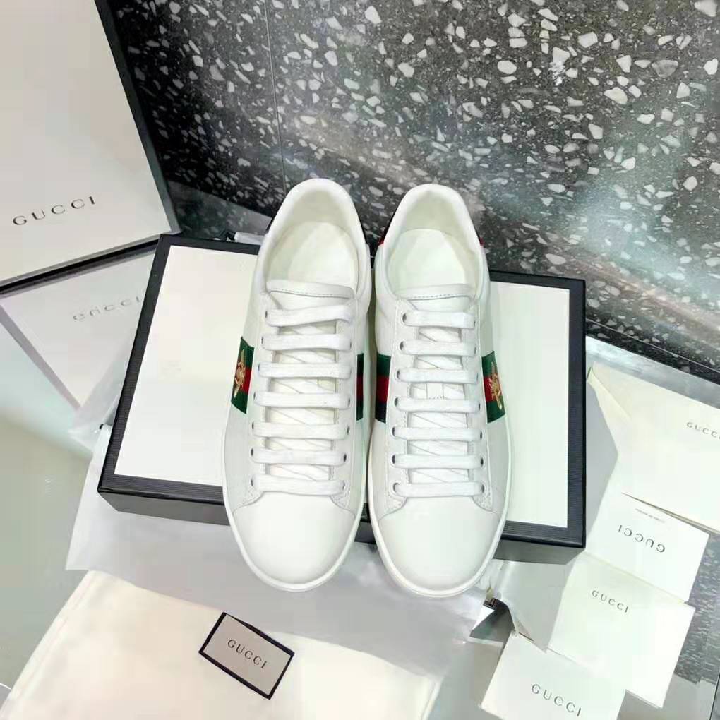 Gucci Men Ace Embroidered Sneaker Bee in White