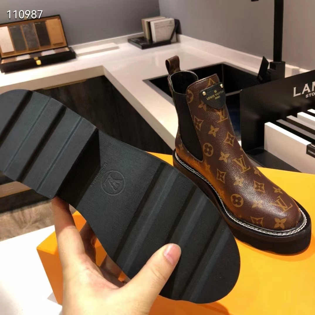 Louis Vuitton Women Shoes LV Beaubourg Ankle Boot Cacao Patent Monogram Canvas