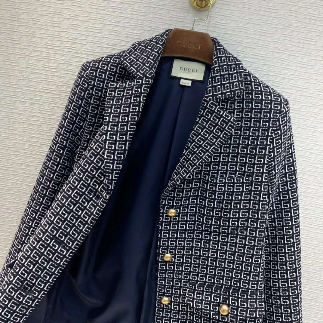 Gucci Women Square G Wool Jacket in Boxy Fit-Navy