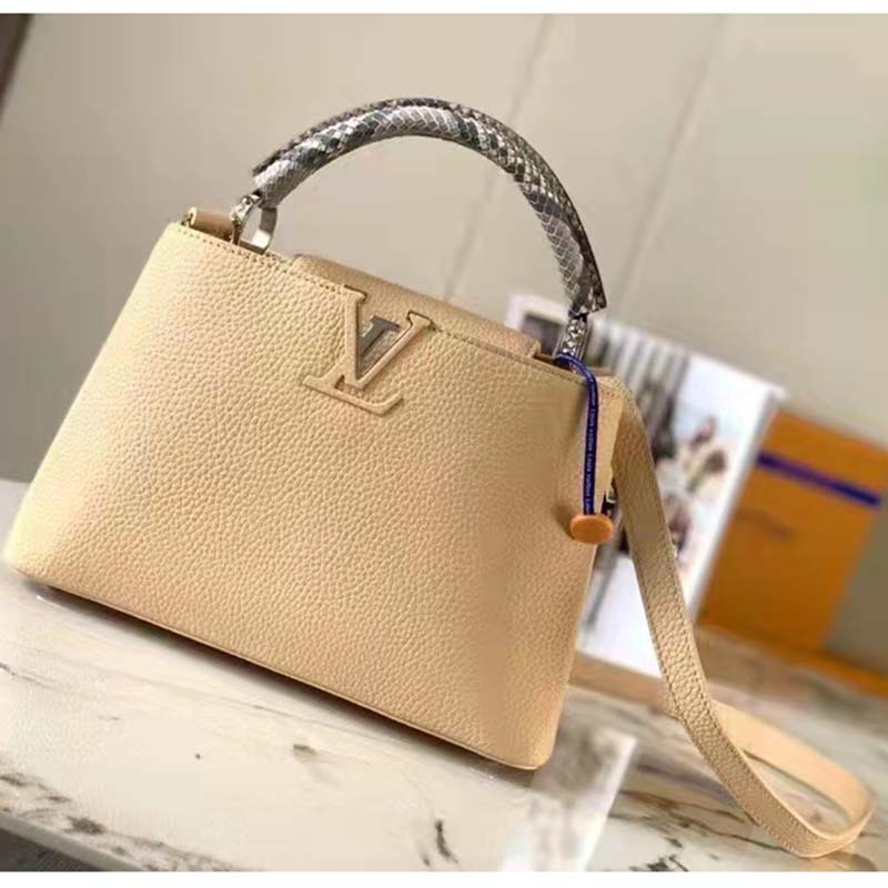 Louis Vuitton LV Women Capucines MM Handbag Grey Taurillon Cowhide