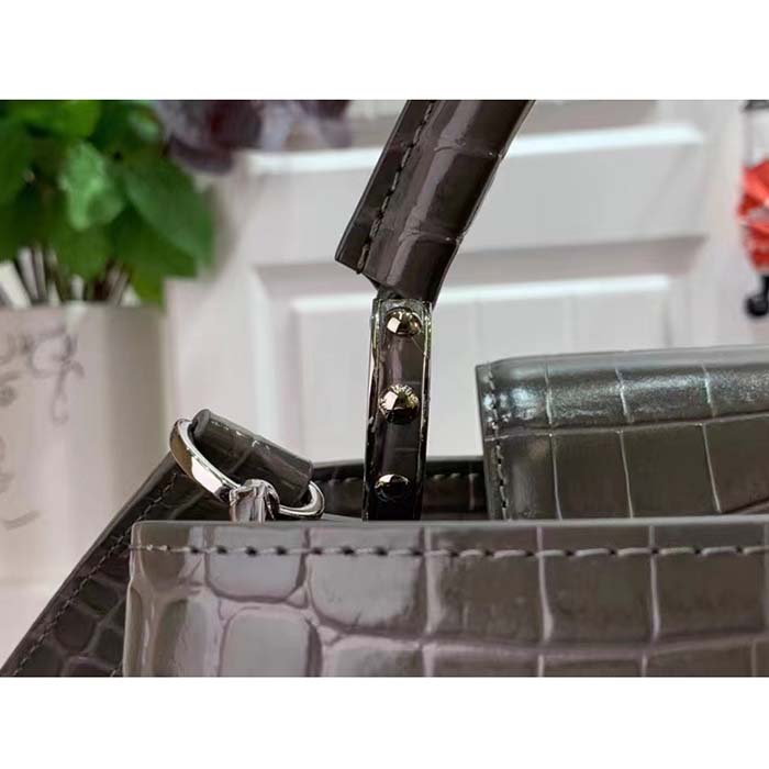 Louis Vuitton LV Women Capucines MM Handbag Grey Crocodilien Brillant Savoir Faire