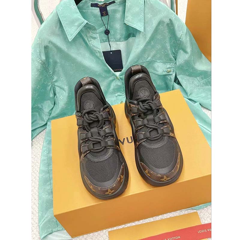 Louis Vuitton Women LV Archlight Sneaker Black Patent Monogram Canvas Technical Fabrics