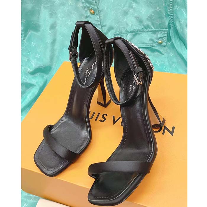 Louis Vuitton LV Women Sparkle Sandal Black Lambskin Leather Outsole 9.5 Cm Heel