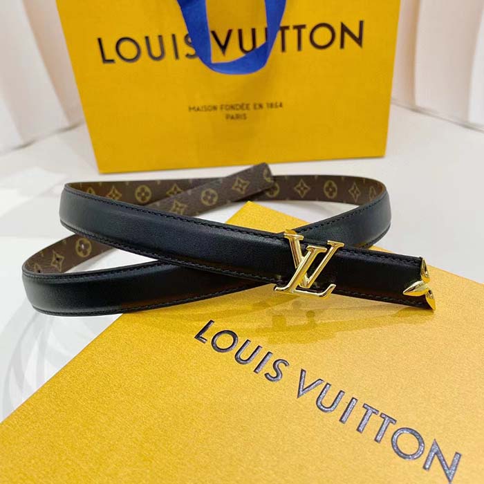 Louis Vuitton Unisex LV Pretty LV 20 MM Reversible Belt Black Leather Monogram Canvas Recto Side