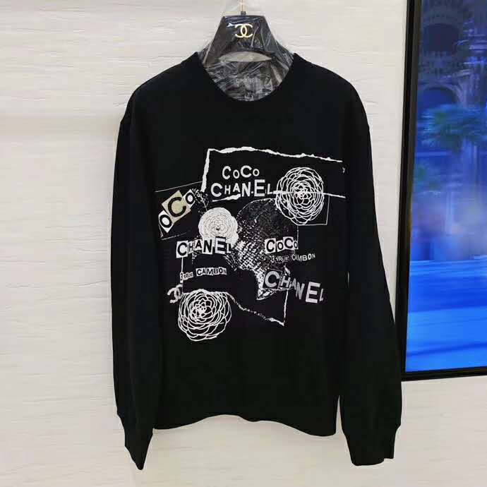Chanel Women Sweatshirt in Cotton White Black Navy Blue & Silver