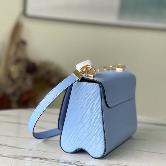 Louis Vuitton LV Women Twist MM Handbag Bleu Nuage Blue Epi Grained Leather
