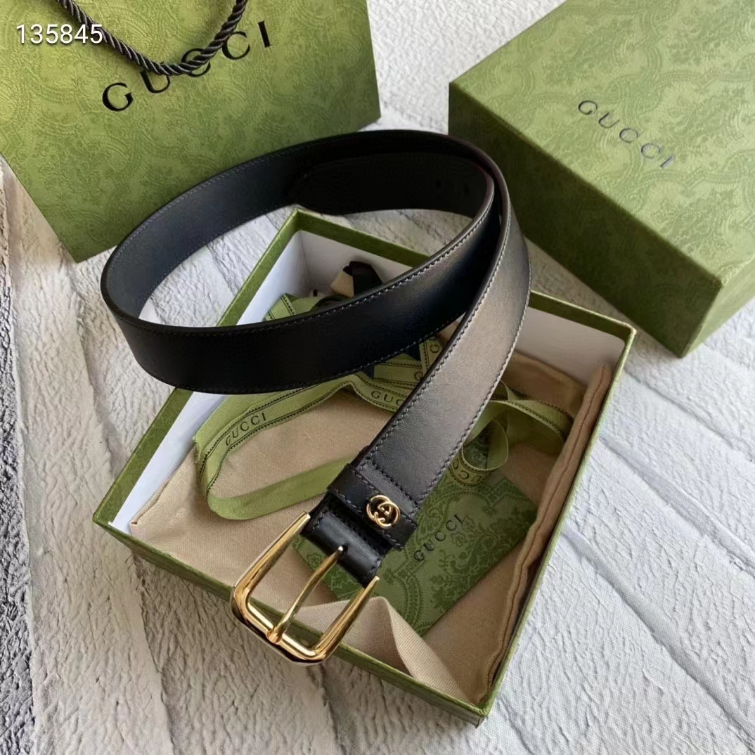 Gucci Unisex GG Belt with Square Buckle and Interlocking G 3.6 cm Width