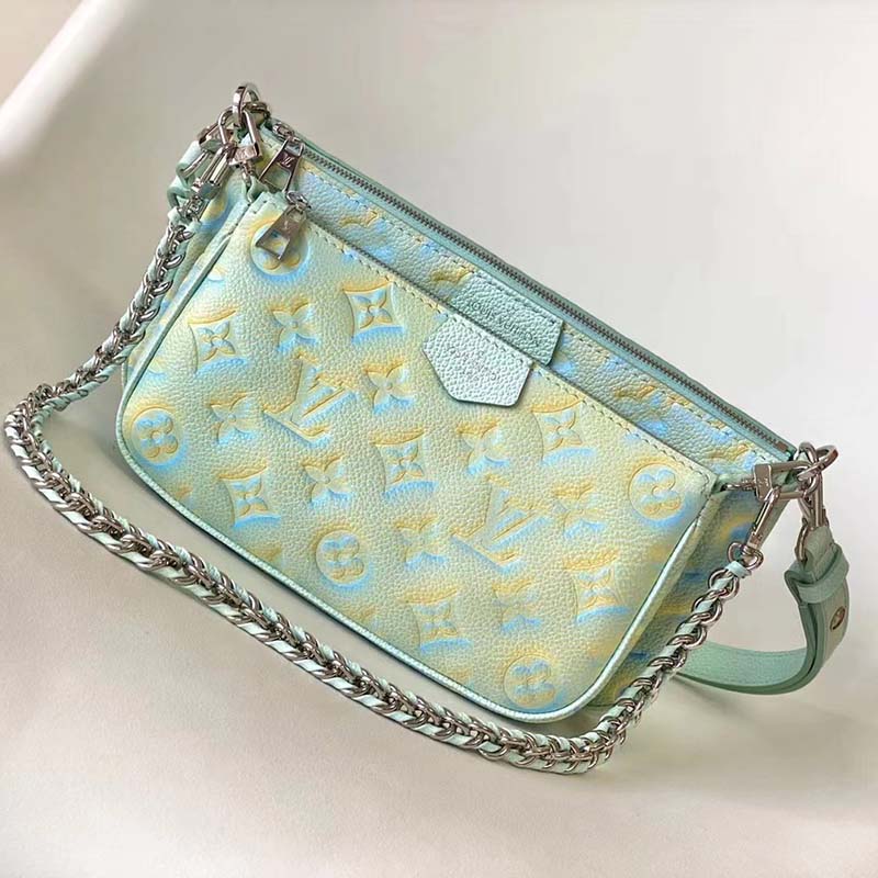 Louis Vuitton LV Women Multi Pochette Accessoires Green Sprayed Embossed Grained Cowhide
