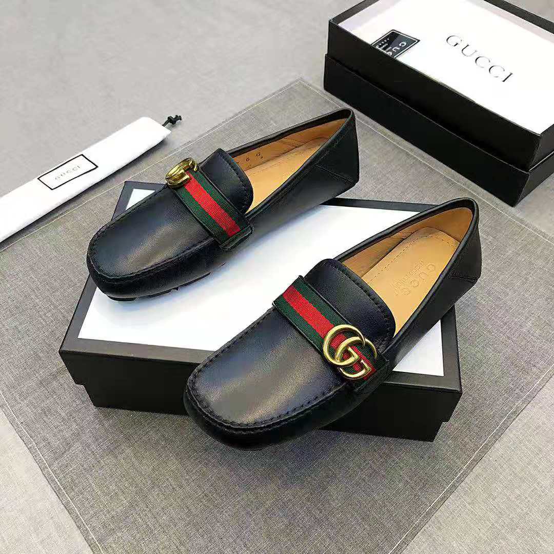 Gucci Men Leather Driver with Web-Black