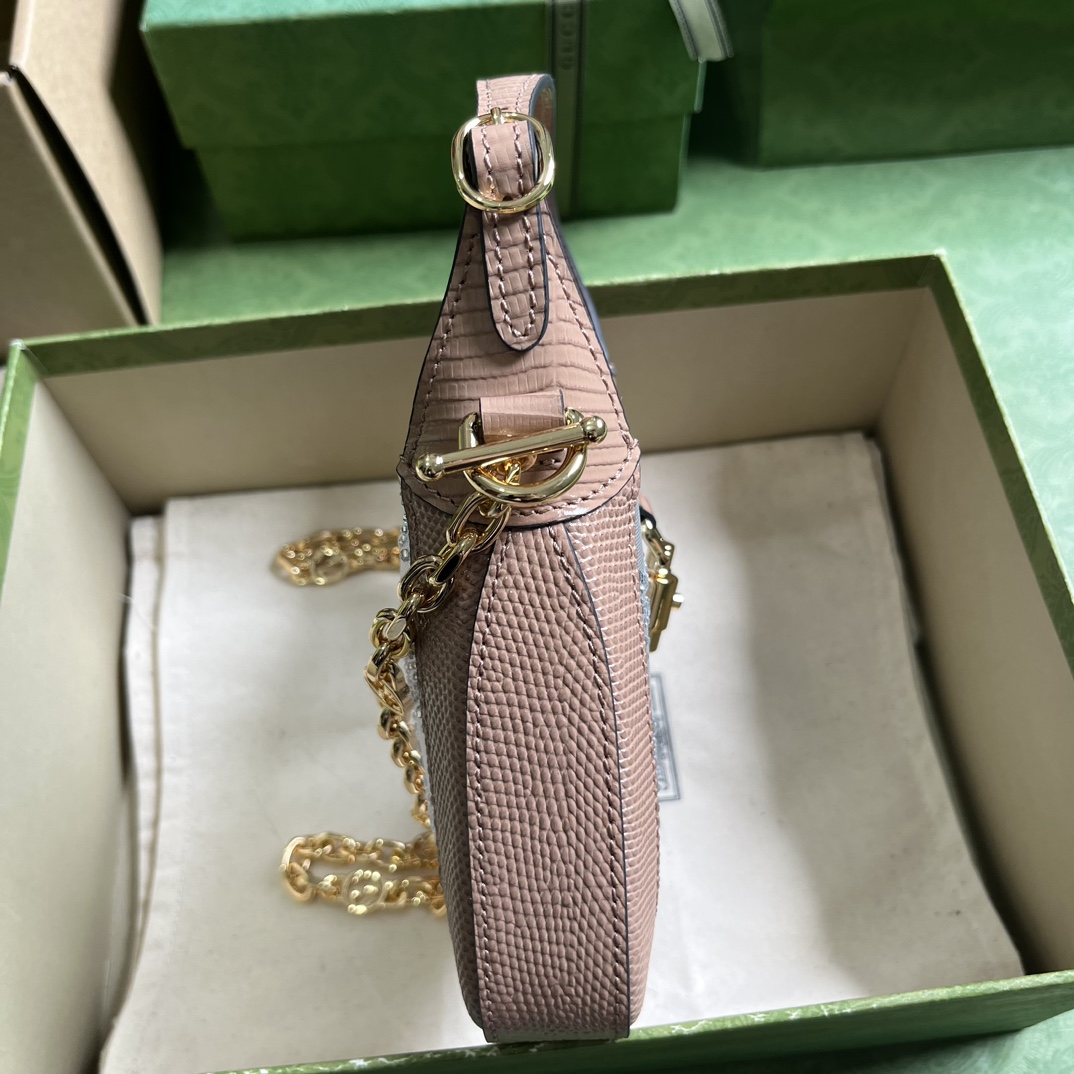 Gucci Women GG Jackie 1961 Mini Crystal GG Lizard Bag Powder Pink Mesh