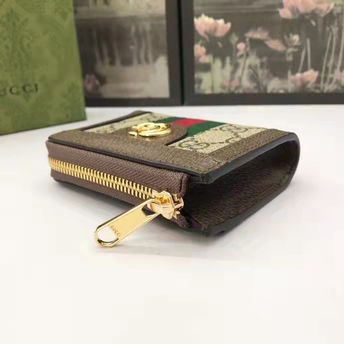 Gucci Unisex Ophidia Zip Around Wallet Beige Ebony GG Supreme Canvas