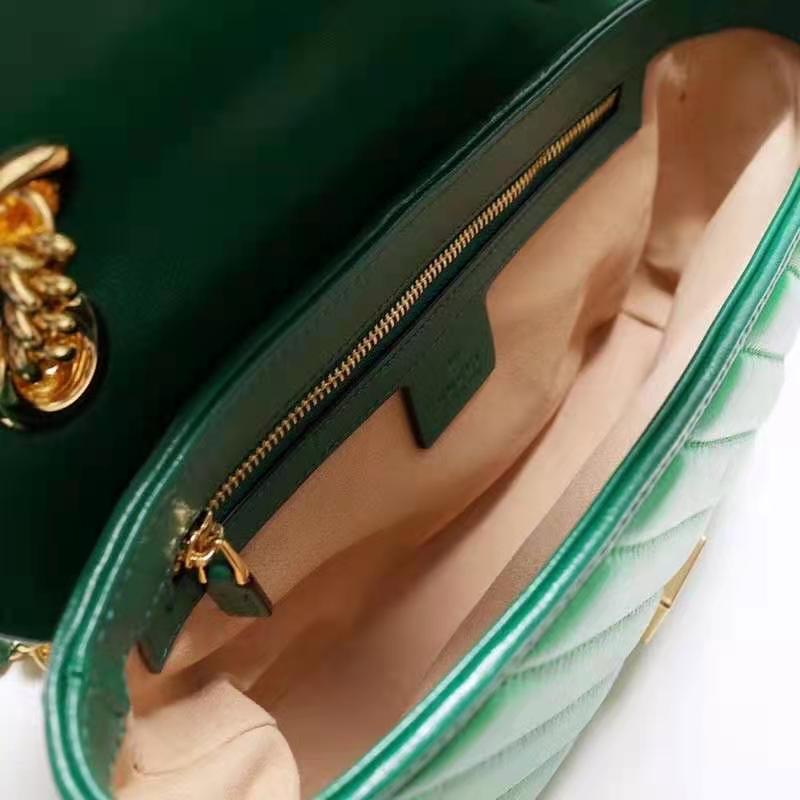 Gucci Women GG Marmont Small Shoulder Bag Bright Green Diagonal Diagonal Matelassé Leather