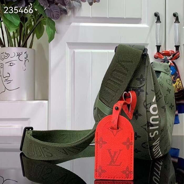Louis Vuitton LV Unisex Hamac Bag Khaki Green Vermillion Red Monogram Coated Canvas Cowhide Leather