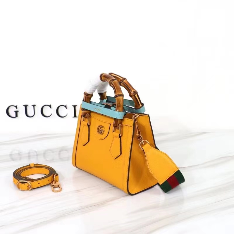 Gucci GG Women Diana Mini Tote Bag Yellow Leather Double G