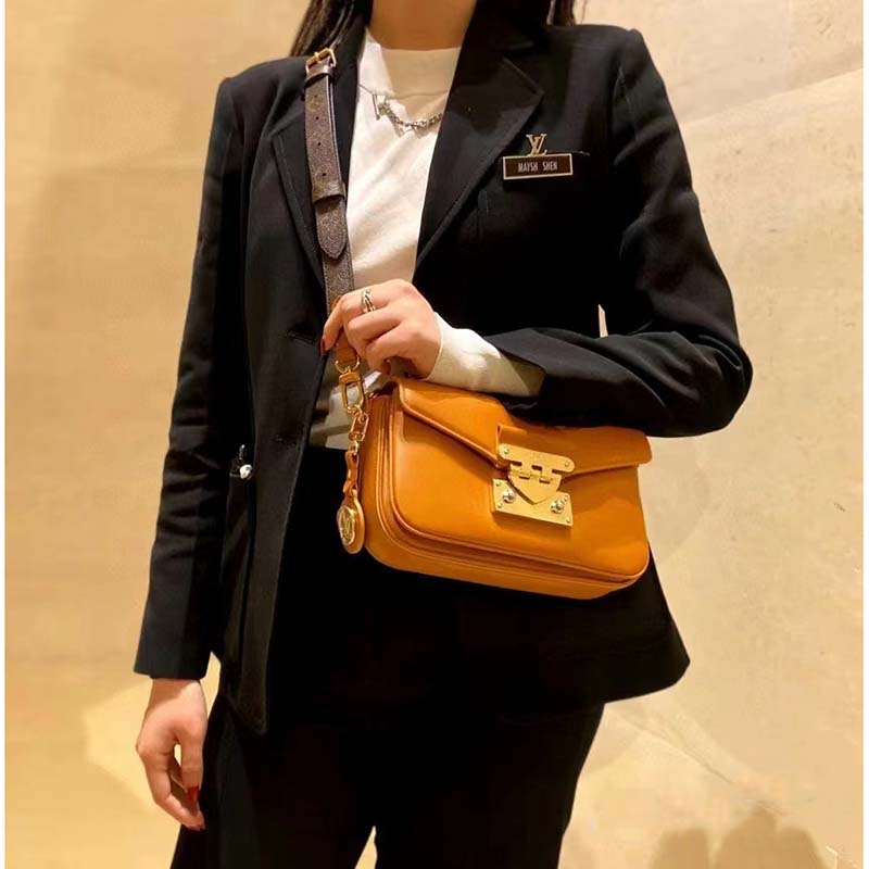 Louis Vuitton LV Women Swing Brown Calfskin Leather Monogram Canvas S Lock