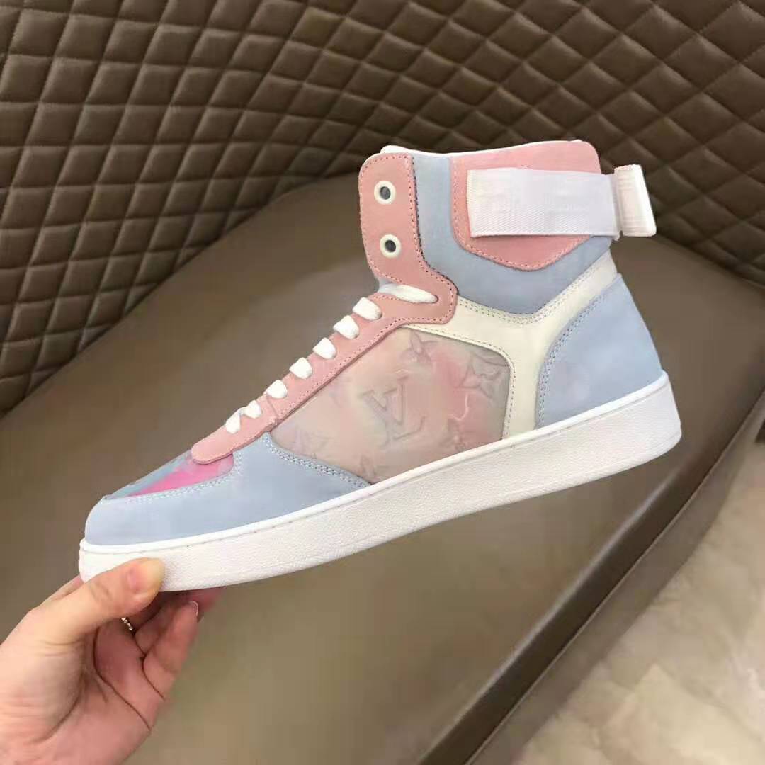 Louis Vuitton LV Unisex Rivoli Sneaker Boot Shoes Blue and Pink