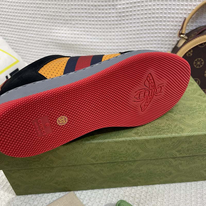 Gucci Unisex Lovelight Screener Sneaker Black Suede Rubber Sole Low 3.3 Cm Heel