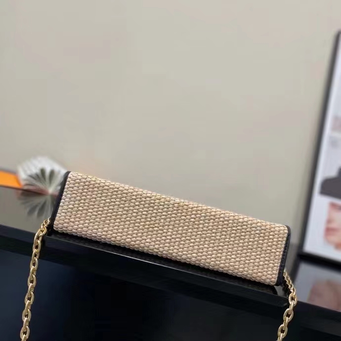 Louis Vuitton Women Toiletry Pouch On Chain Natural Black Raffia Cowhide Leather
