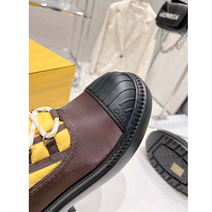 Fendi Women FF Domino Biker Boots Yellow Nylon Polyamide Polyester