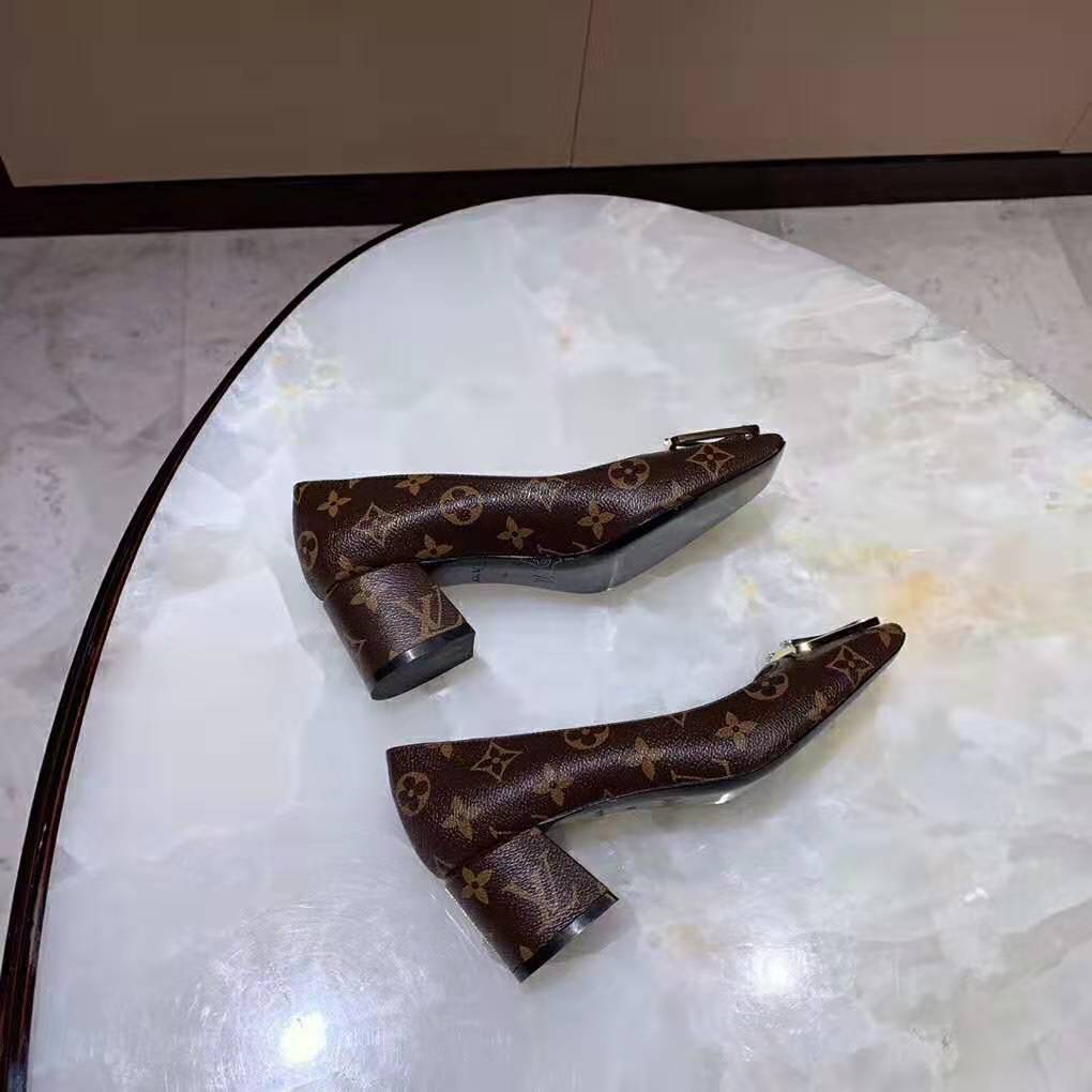Louis Vuitton LV Women Madeleine Pump in Patent Monogram Canvas and Leather 7.5 cm Heel-Brown