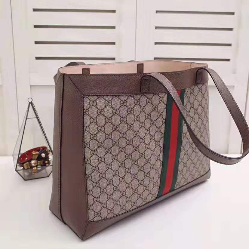 Gucci GG Unisex Ophidia GG Tote in Beige/Ebony GG Supreme Canvas