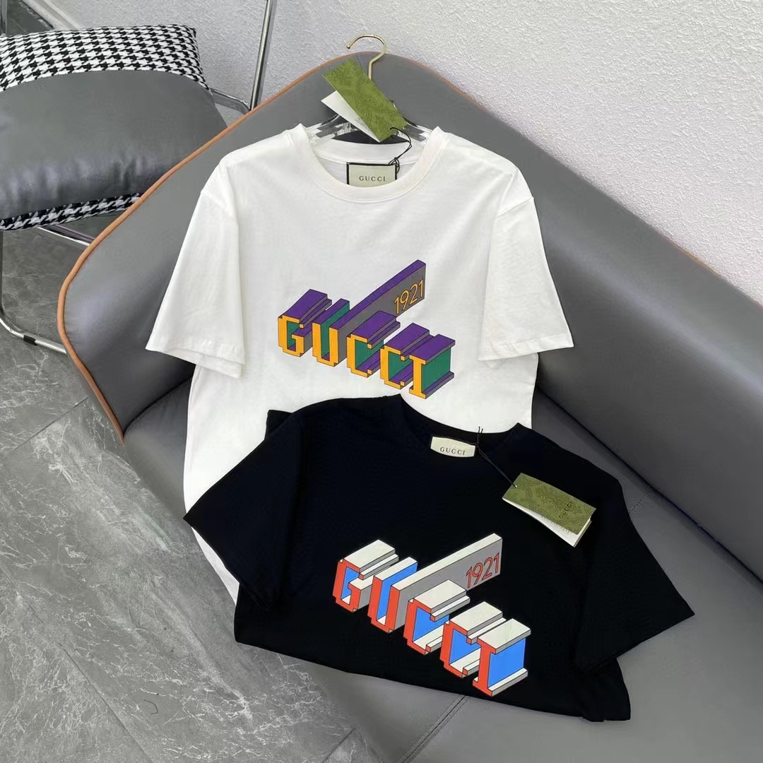 Gucci Women GG Cotton Jersey T-Shirt Black Crewneck Short Sleeves