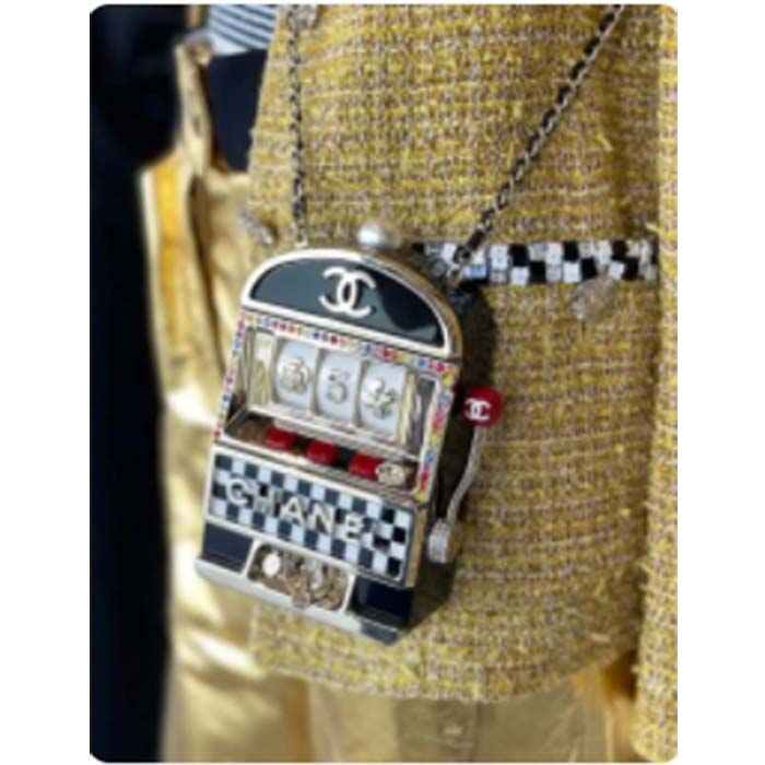 Chanel Women CC Slot Machine Minaudiere Resin Strass Imitation Pearl Gold-Tone Metal