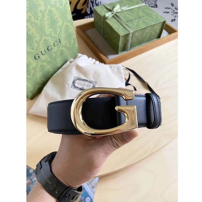 Gucci GG Unisex Belt with G Buckle Black Leather 4 Cm Width