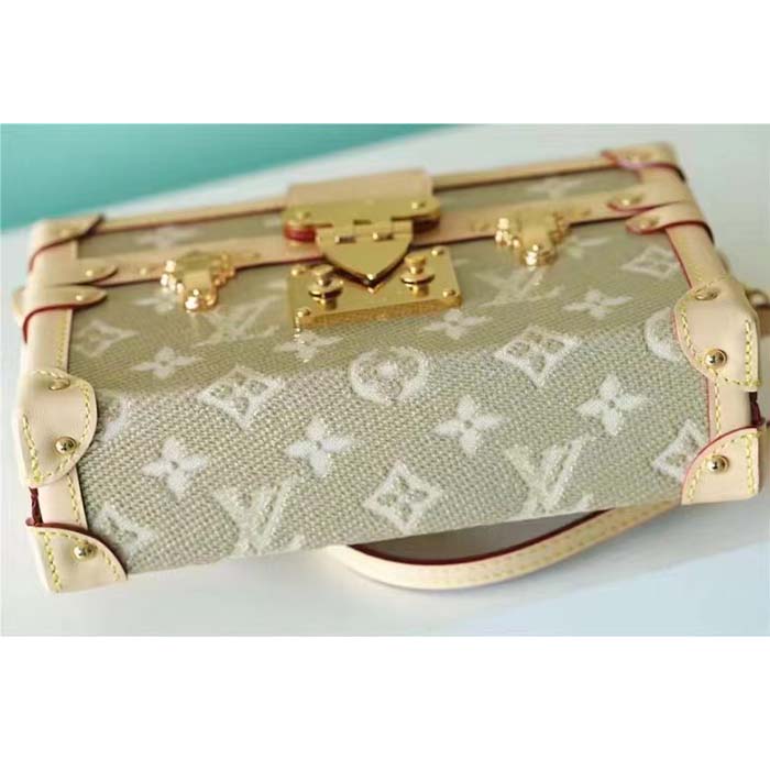 Louis Vuitton Women Petite Malle Beige Monogram Coated Canvas Cowhide Leather Sheepskin
