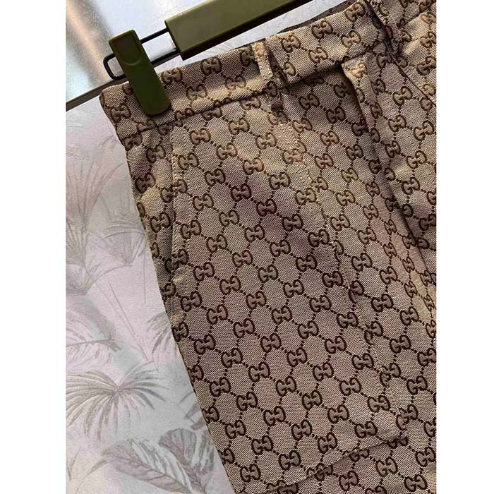 Gucci Women GG Canvas Pant Belt Loops Wide Leg Cropped Length
