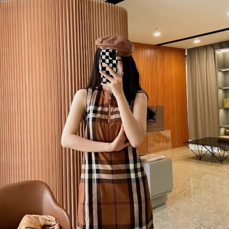 Plaid vest dress women 2025 summer classic lapel slim fit plaid sleeveless dress with belt PD042025071801