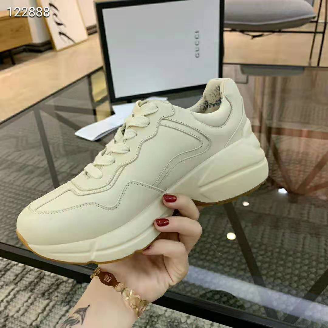 Gucci Women Rhyton Glitter Gucci Leather Sneake-Beige