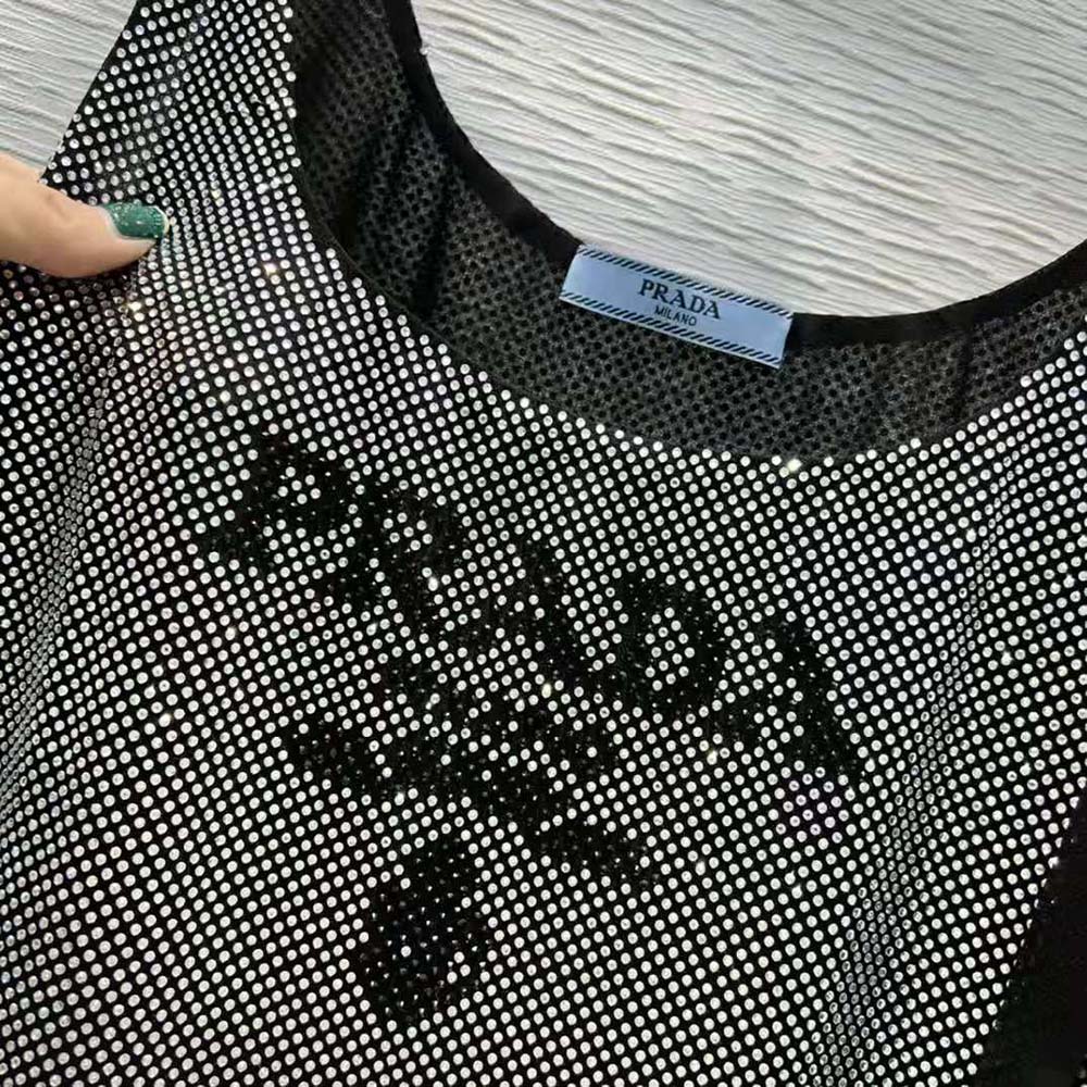 Prada Women Studded Chiffon Dress with a Fluid Silhouette