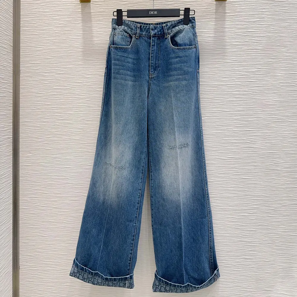 Dior Women Flared Jeans Blue Stonewashed Cotton Denim