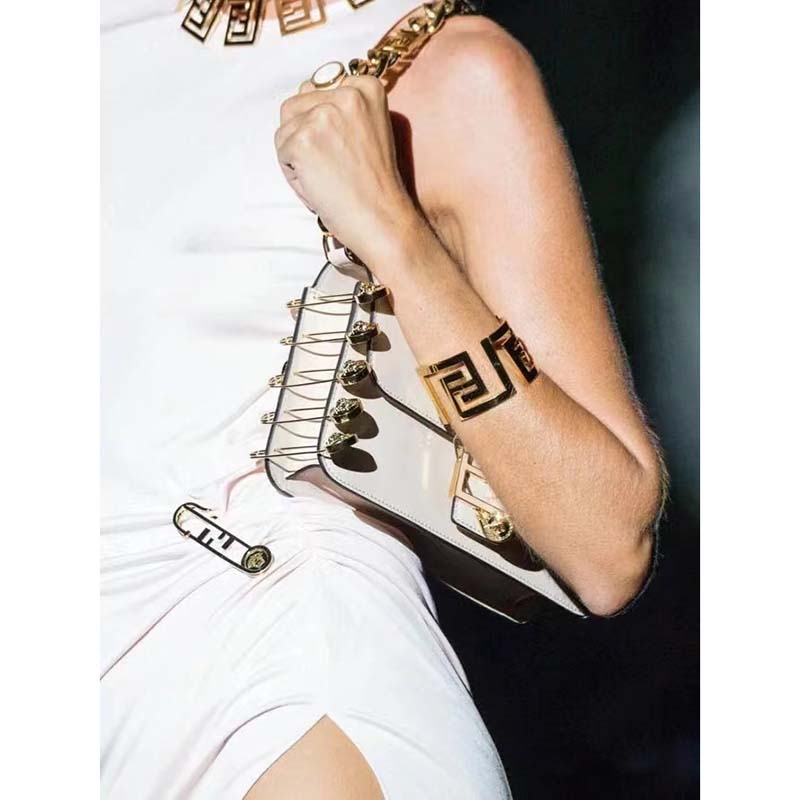 Fendi Women FF Baguette Brooch Fendace White Leather Bag