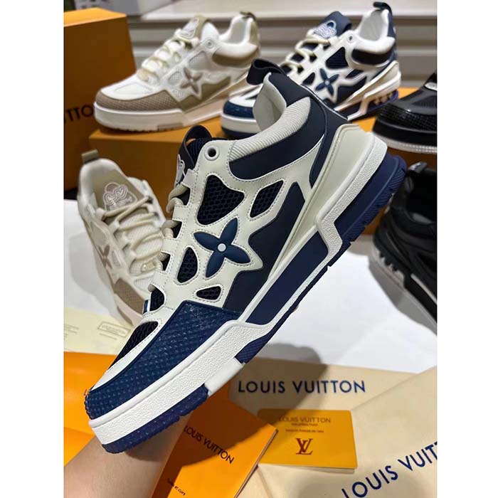 Louis Vuitton LV Unisex Skate Sneaker Navy Blue Mix Materials Double Laces Rubber