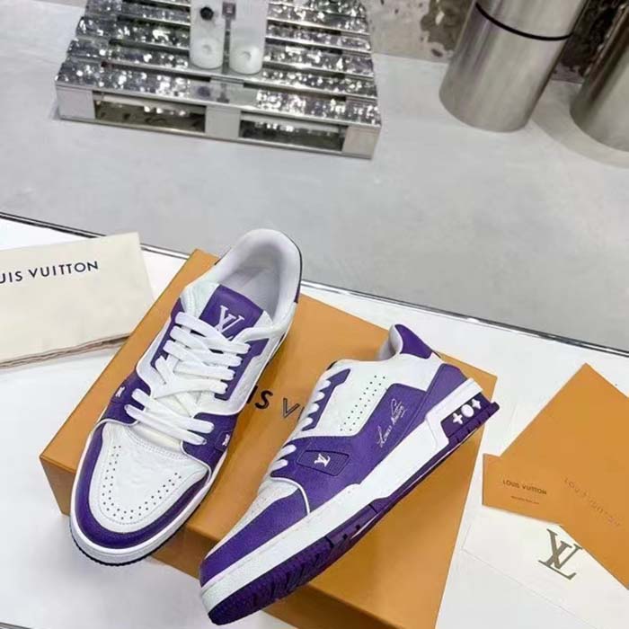 Louis Vuitton Unisex LV Trainer Sneaker Purple Mini Monogram Embossed Calf Leather