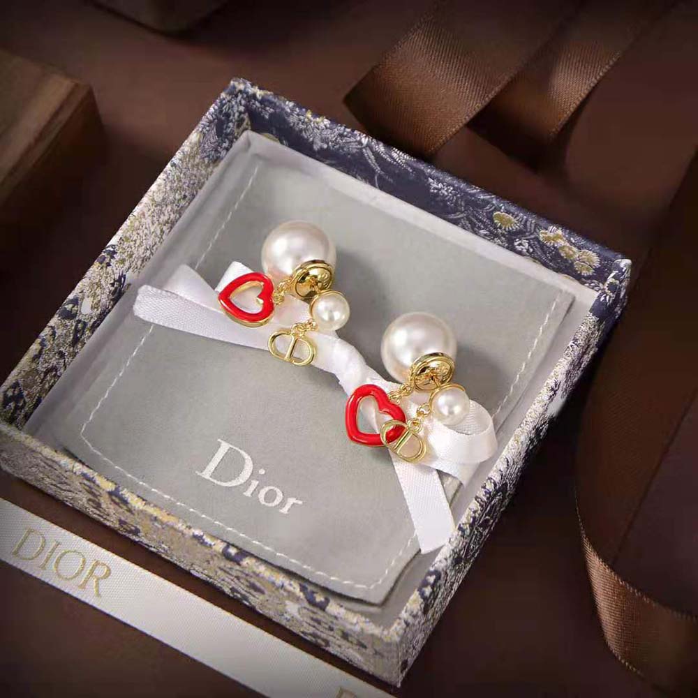 Dior Women Tribales Earrings Gold-Finish Metal with White Resin Pearls