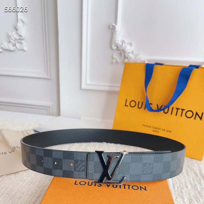 Louis Vuitton Unisex LV Initiales 40 MM Reversible Belt Grey Canvas Calf Leather M0213T