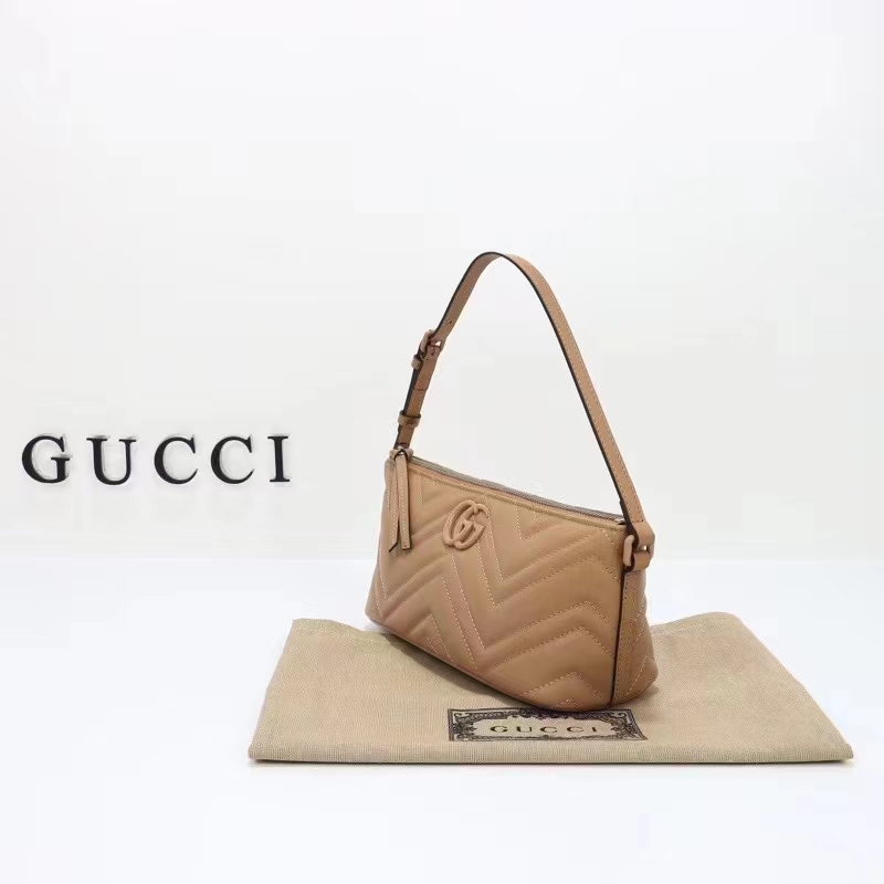 Gucci Women GG Marmont Shoulder Bag Rose Beige Matelassé Chevron Leather