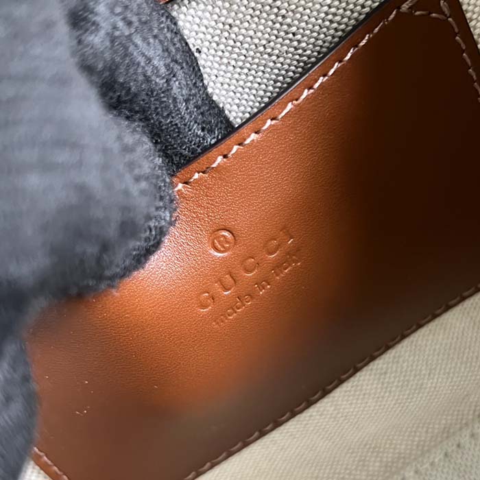 Gucci Women Diana Mini Tote Bag Camel Ebony GG Canvas Crystals Double G