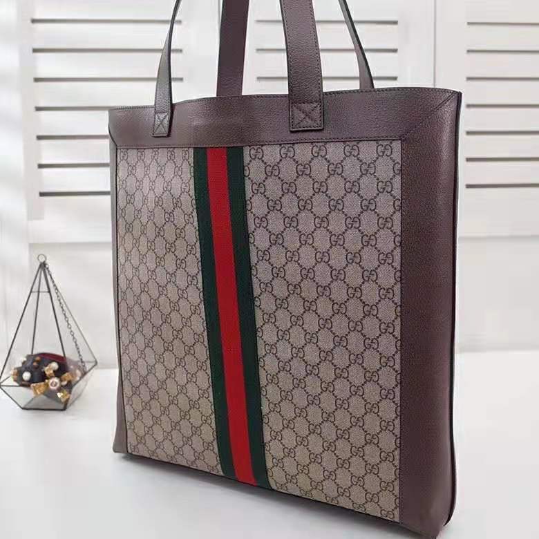 Gucci GG Unisex Ophidia Soft GG Supreme Large Tote in Beige/Ebony GG Supreme Canvas