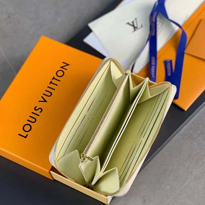 Louis Vuitton LV Unisex Zippy Wallet Damier Azur Coated Canvas Cowhide Leather